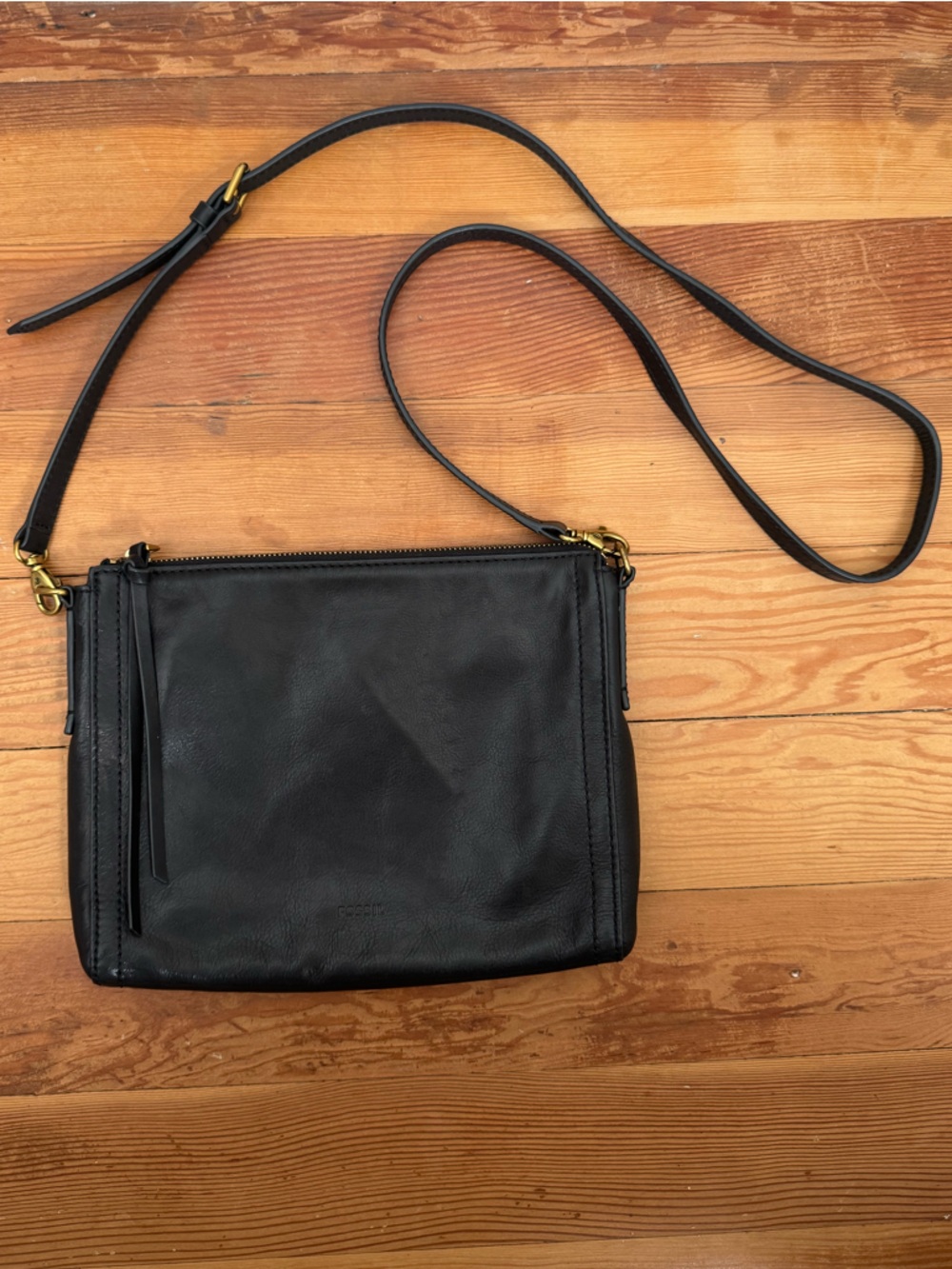 Fossil Black Leather Crossbody with Tassel Zip